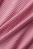 Pagliaccetti skinny rosa sexy con scollo a O e patchwork scavato solido rosa