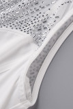 Blanco sexy sólido patchwork taladro caliente o cuello un paso falda vestidos