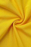 Желтая повседневная однотонная лоскутная юбка с круглым вырезом Платья больших размеров