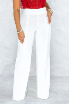 Pantalones de color sólido con altavoz de cintura alta y corte de bota de patchwork sólido de calle blanco