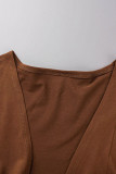 Vestidos casuais de patchwork liso marrom manga longa com decote em V