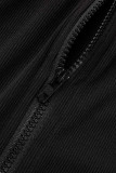 Темно-коричневый Повседневный однотонный Узкие комбинезоны на молнии с воротником-молнией в стиле пэчворк