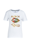 White Simplicity Lips Printed Patchwork O Neck T-Shirts