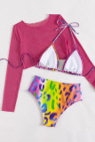Rose Red Sexy Print Patchwork 3 Piece Sets