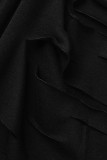 Серый Повседневный Уличный Однотонный Рваный Пэчворк С косым воротником Длинный рукав Из двух частей Двойка