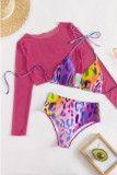 Rose Red Sexy Print Patchwork 3 Piece Sets