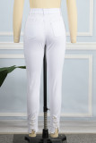 Jeans in denim a vita alta strappati con stampa street fashion bianchi