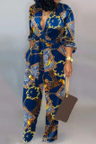 Fibbia patchwork con stampa casual blu navy con cintura Tute dritte