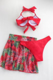 Red Sexy Print Bandage Patchwork 3 Piece Sets