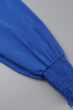 Robes Bleues Décontractées Solides Patchwork Col Rabattu Droite Grande Taille