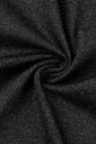 Negro Casual Sólido Patchwork Cuello con capucha Manga larga Dos piezas