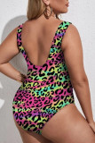 Blue Sexy Print Bandage Hollowed Out Patchwork Plus Size Swimwear