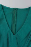 Grön sexig formell solid lapptäcke V-hals långärmad Plus Size Klänningar
