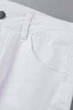 Witte casual stevige gescheurde patchwork skinny jeans met hoge taille