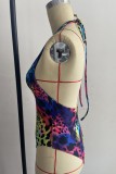 Купальники с открытой спиной и многоцветным сексуальным принтом на повязках (с прокладками)