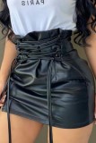 Faldas de color sólido convencional de cintura alta flacas de patchwork informal negro