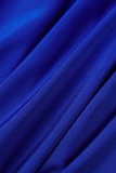 Blauwe Sexy Formele Effen Patchwork V-hals Lange mouw Grote maten jurken