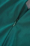 Grön sexig formell solid lapptäcke V-hals långärmad Plus Size Klänningar