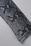 Nero sexy stampa patchwork trasparente O collo manica lunga due pezzi