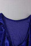 Royal Blue Sexy Solid Patchwork Falten asymmetrische Bleistiftrock-Kleider mit V-Ausschnitt