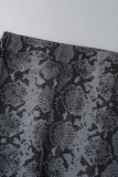 Dos piezas de manga larga con cuello en O transparente de patchwork con estampado sexy negro