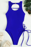 Royal Blue Sexy Solid Bandage Hollowed Out Patchwork Swimwears