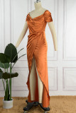 Tangerine Sexy Solide Patchwork Fente V Cou Robes Droites