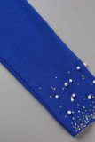Bleu Sexy solide Patchwork transparent asymétrique perceuse chaude col en V barboteuses régulières