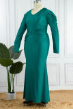 グリーン セクシー フォーマル ソリッド パッチワーク V ネック ロング スリーブ プラス サイズ ドレス