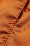 Tangerine Sexy Solid Patchwork Spleet V-hals Rechte Jurken