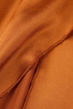 Tangerine Sexy Solid Patchwork Schlitz V-Ausschnitt Gerade Kleider