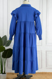 Blue Casual Solid Patchwork Turndown Collar Straight Plus Size Dresses