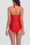 Maillots de bain pli patchwork solide rose rouge sexy