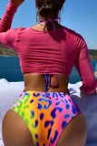 Rose Red Sexy Print Patchwork 3 Piece Sets