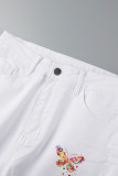 Witte gescheurde patchwork jeans met hoge taille en modestraatprint