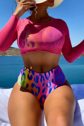 Rose Red Sexy Print Patchwork 3 Piece Sets