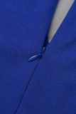 Синий сексуальный однотонный пэчворк, прозрачный асимметричный комбинезон с V-образным вырезом, обычный комбинезон
