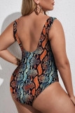 Leopard Print Sexy Print Bandage Hollowed Out Patchwork Plus Size Swimwear