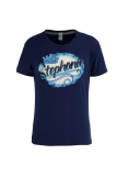 Camisetas com estampa casual azul marinho patchwork oco