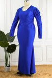 ブルゴーニュ セクシー フォーマル ソリッド パッチワーク V ネック ロング スリーブ プラス サイズ ドレス