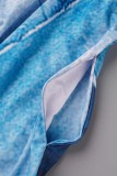 Bleu Sexy Casual Imprimer Dos Nu Spaghetti Strap Robe Longue Plus La Taille Robes