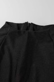 ブラック カジュアル ソリッド ベーシック タートルネック ロング スリーブ ドレス