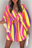 Yellow Purple Fashion Casual Print Patchwork V Neck Dresses