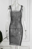 Черное сексуальное сплошное полупрозрачное прозрачное платье-жилет с квадратным воротником Платья