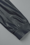 ブラック カジュアル ソリッド ベーシック フード付き 襟 プラスサイズ ツーピース