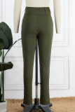 Pantaloni tinta unita casuali verde militare con bottoni regolari a vita alta