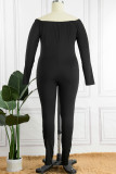 Zwarte sexy casual effen uitgeholde O-hals plus size jumpsuits