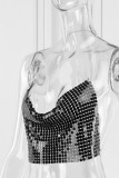 Серебряные сексуальные лоскутные топы с открытой спиной и лямкой на шее