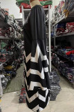 ブラック エレガント プリント パッチワーク Vネック ワンステップ スカート プラスサイズ ドレス