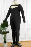Black Sexy Casual Solid Hollowed Out O Neck Plus Size Jumpsuits